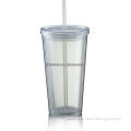 Double Wall Plastic Milk / Tea Cup with Straw